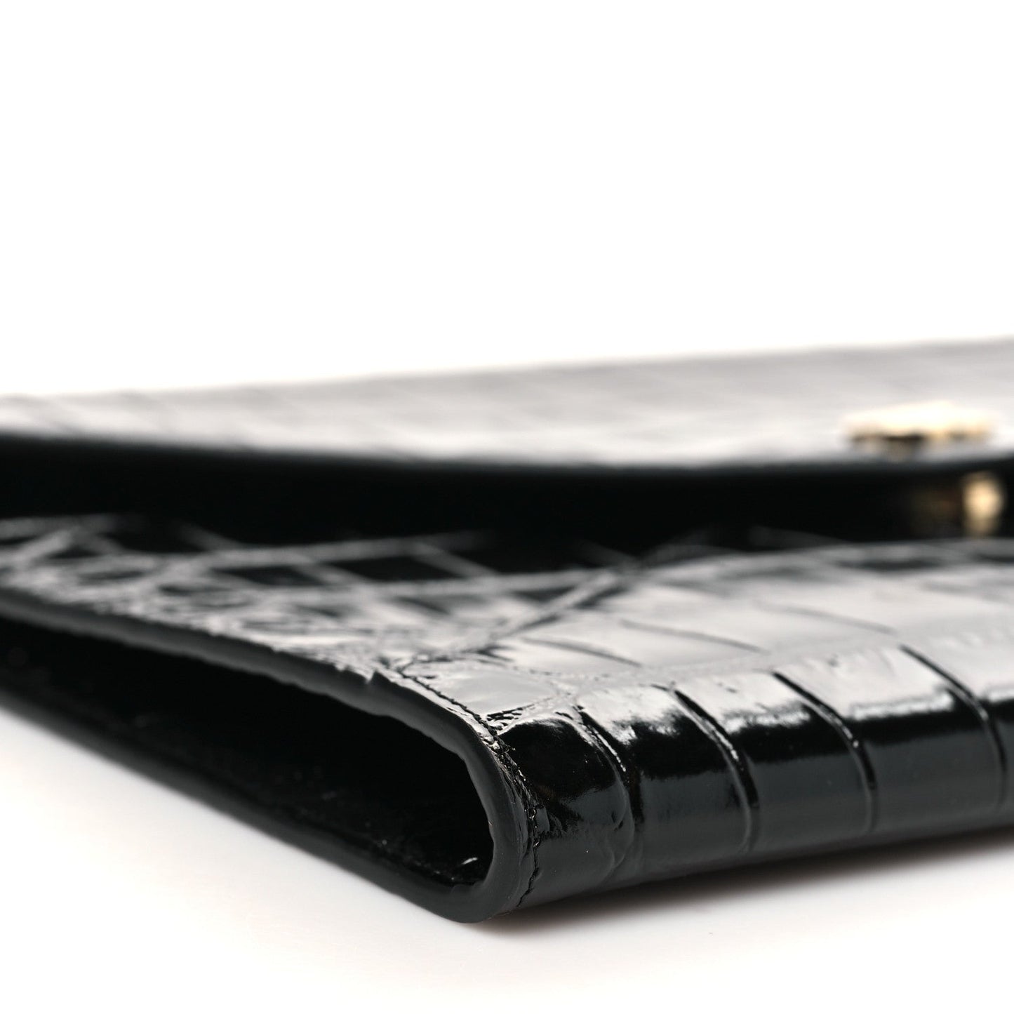 Calfskin Crocodile Embossed Croc Illusion Clutch With Chain  Black