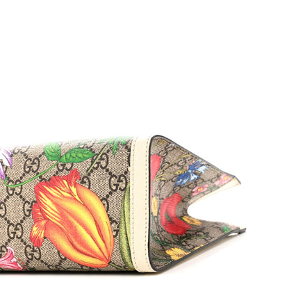 GG Supreme Monogram Flora Textured Calfskin Small Padlock Tote Beige Ebony Multicolor Mystic White