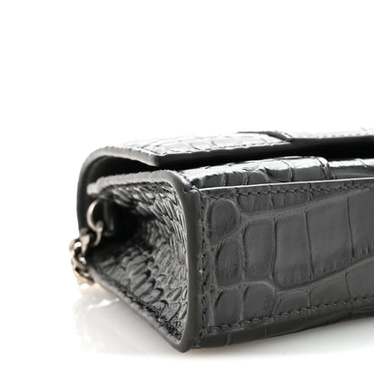 Shiny Calfskin Crocodile Embossed Hourglass Chain Bag Gris