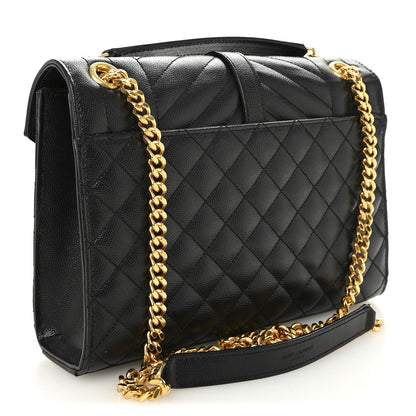 Grain De Poudre Textured Mixed Matelasse Triquilt Medium Monogram Satchel Black