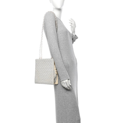 Tweed Resin Small Zipped Shopping Bag White Black