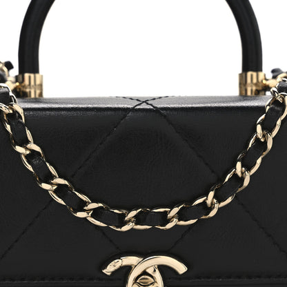 Shiny Calfskin Quilted CC Handle Vanity Flap Bag Black