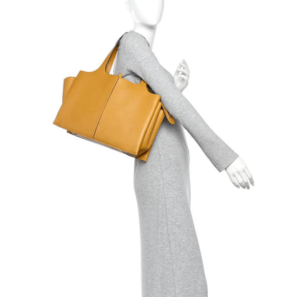 Supple Natural Calfskin Medium Tri-Fold Bag Ocre