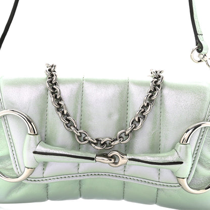 Iridescent Nappa Vertical Matelasse Small Maxi Horsebit Chain Shoulder Bag Iridescent Salvy Green