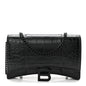 Shiny Calfskin Monochrome Crocodile Embossed Hourglass Chain Bag Black