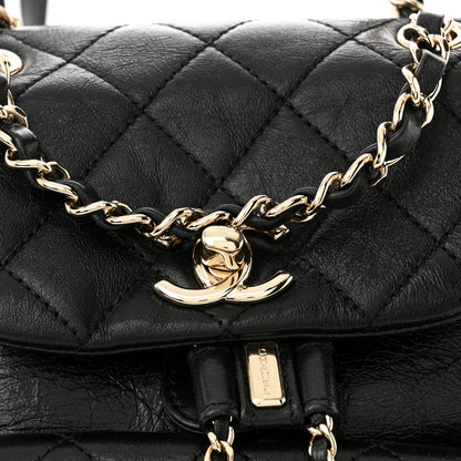Glazed Aged Calfskin Quilted Small Duma Drawstring Backpack Black