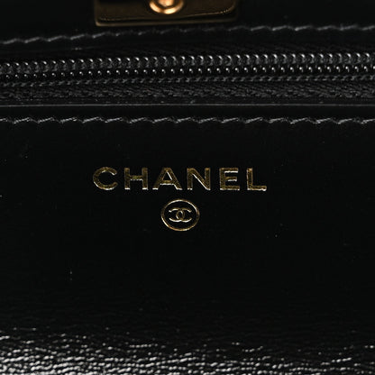 Shiny Lambskin Quilted Golden Links Wallet On Chain WOC Black