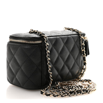 Caviar Quilted Small Tiny CC Vanity Case With Chain Black