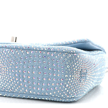 Denim Strass Evening Flap Bag Blue