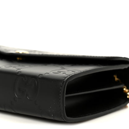 Calfskin GG Debossed Chain Wallet Black