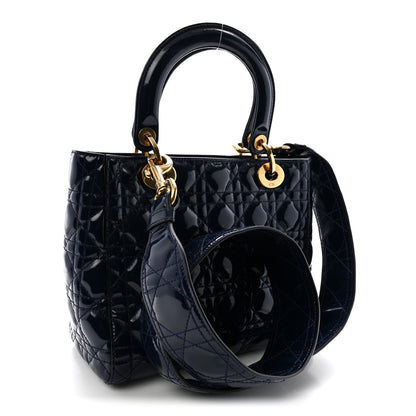 Patent Cannage Medium Supple Lady Dior  Navy Blue