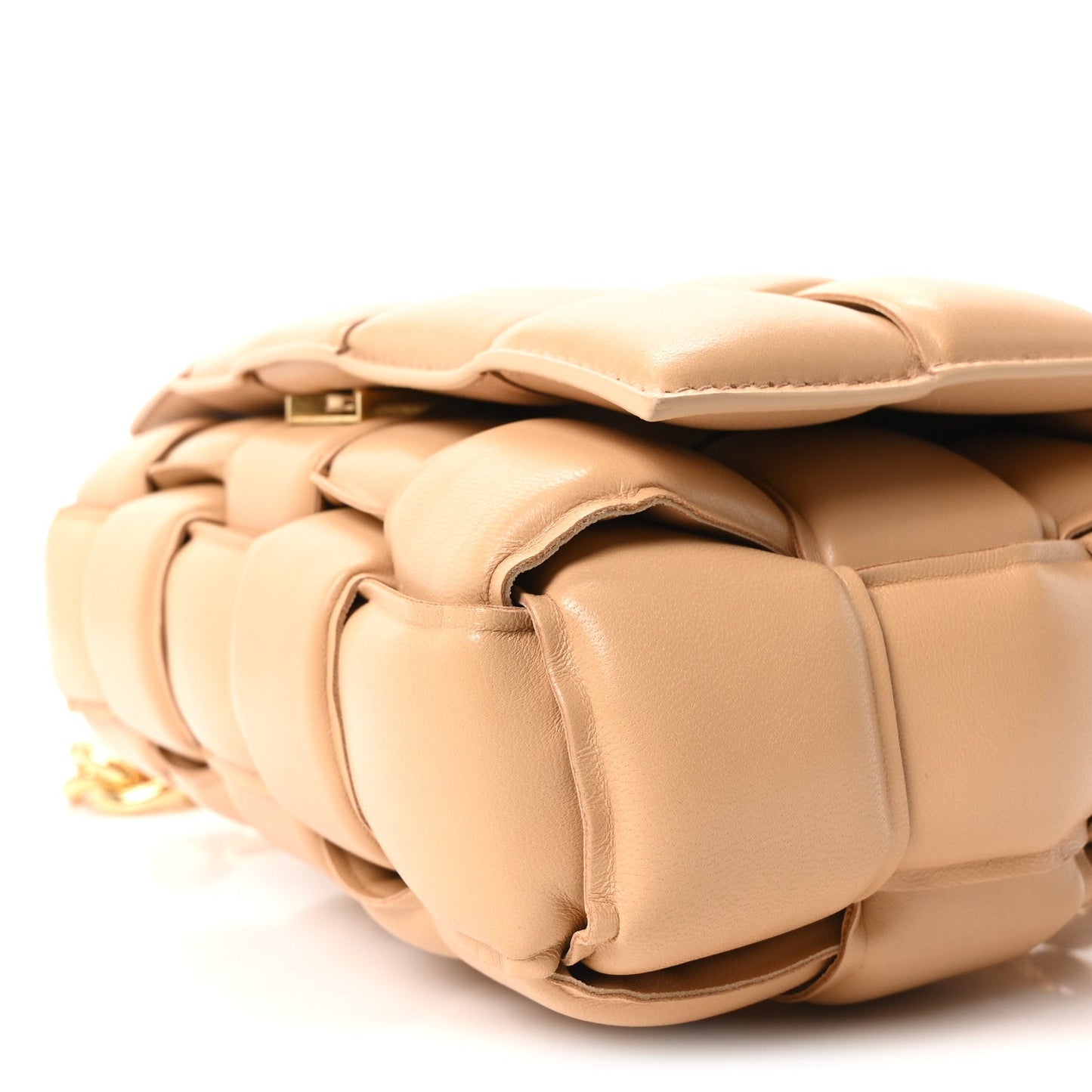 Lambskin Maxi Intreccio Padded Chain Cassette Crossbody Bag Almond