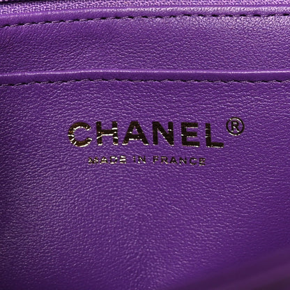 Lambskin Quilted Mini Top Handle Rectangular Flap Dark Purple