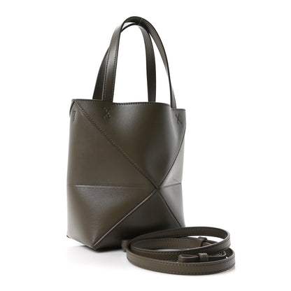 Shiny Calfskin Mini Puzzle Fold Tote Dark Khaki