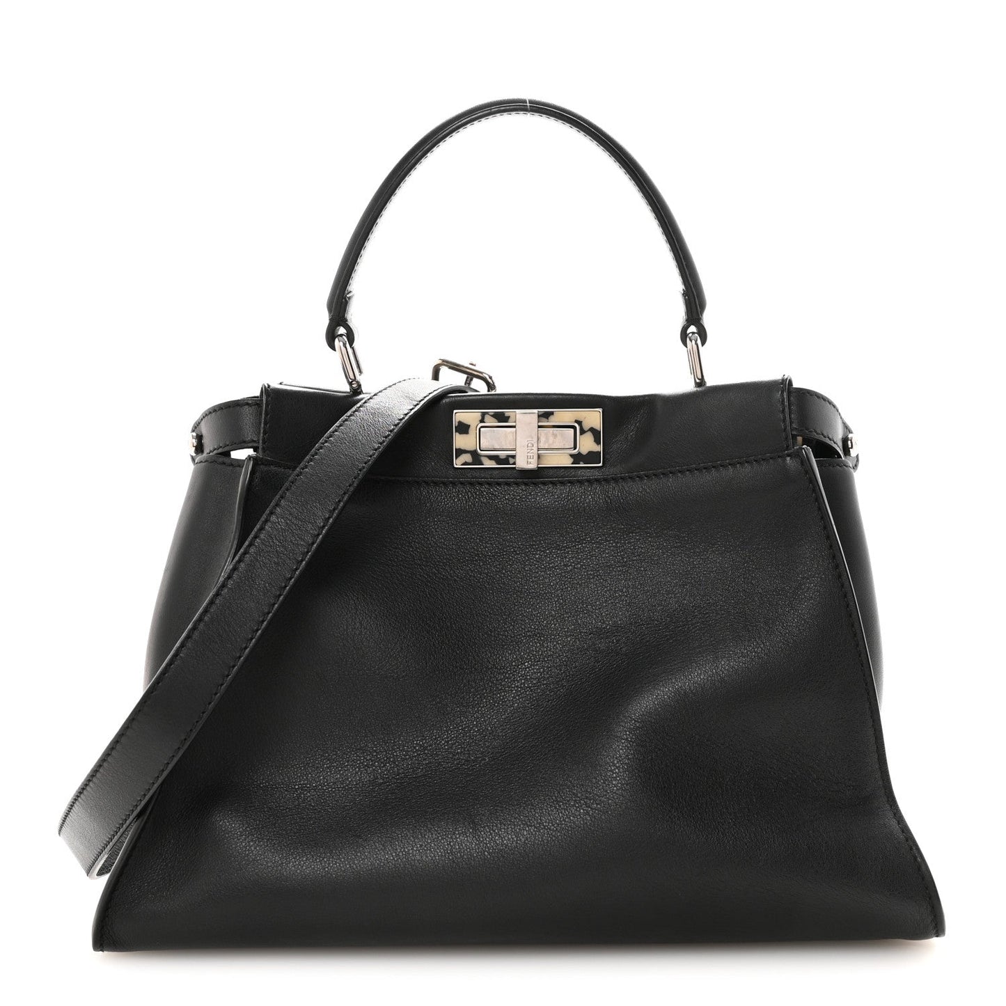 Vitello Dolce Shiny Nappa Plexglass Granite Medium Peekaboo Iconic Satchel Black