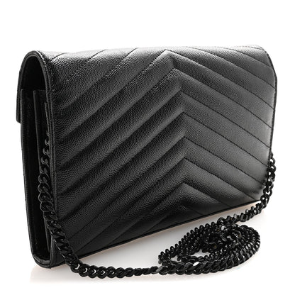 Grain De Poudre Matelasse Chevron Monogram Monochrome Chain Wallet Black