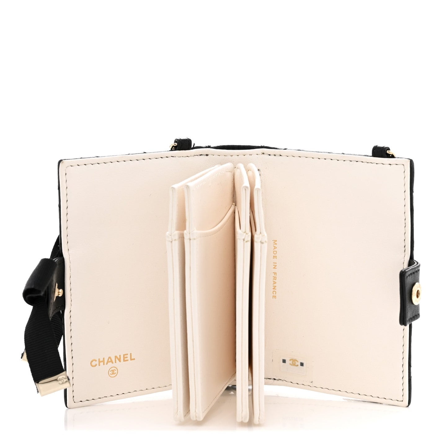 Lambskin Quilted Book Card Holder on Chain Black