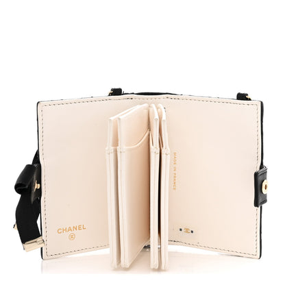 Lambskin Quilted Book Card Holder on Chain Black