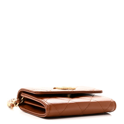 Lambskin Quilted Studded CC Clutch With Chain Brown