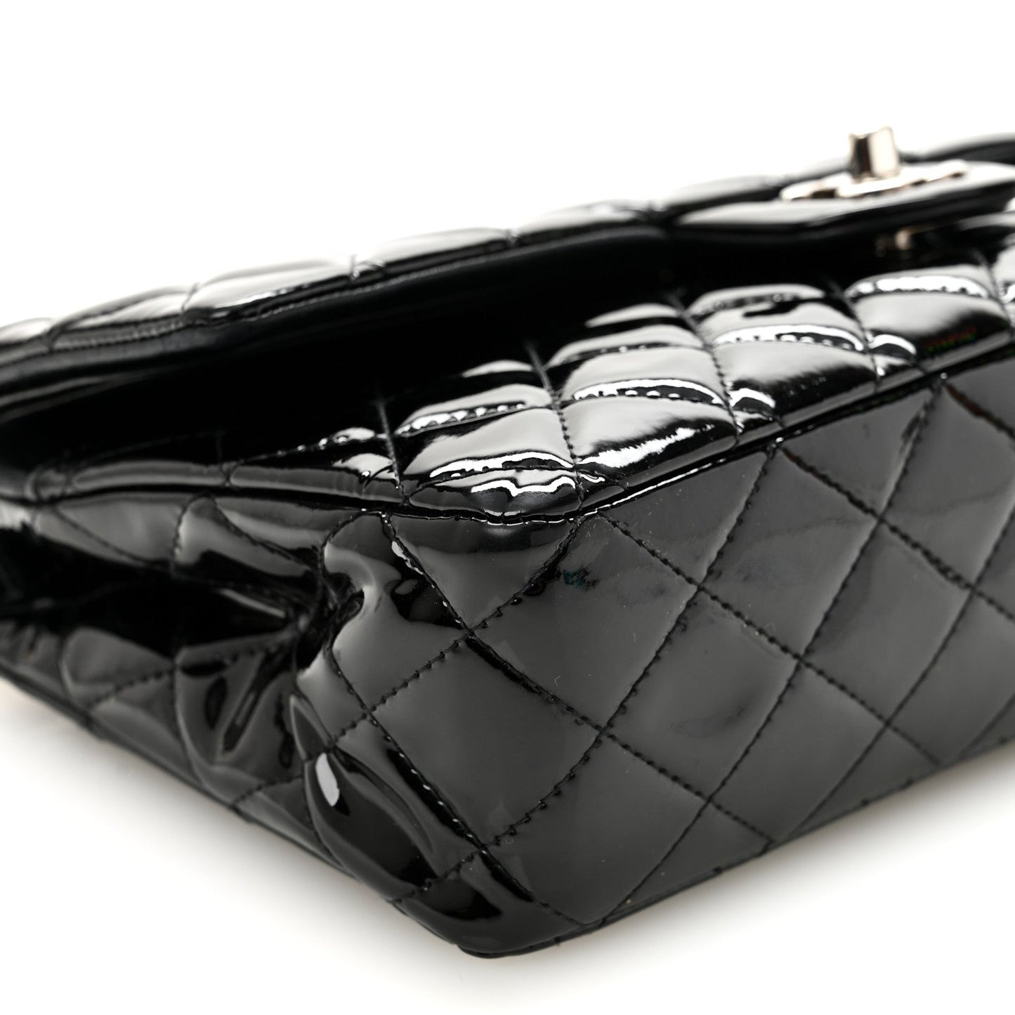 Patent Quilted Medium Double Flap Black