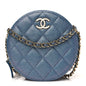 Iridescent Caviar Quilted Round Clutch With Chain Blue