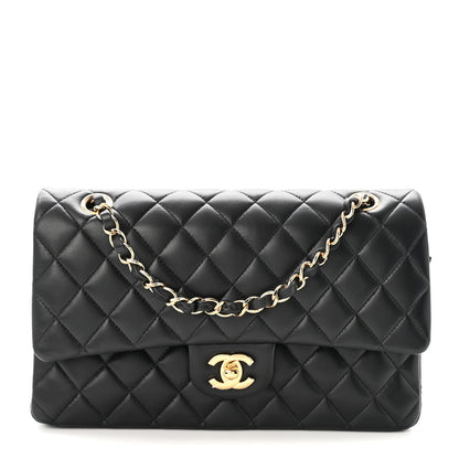 Lambskin Quilted Medium Double Flap Black