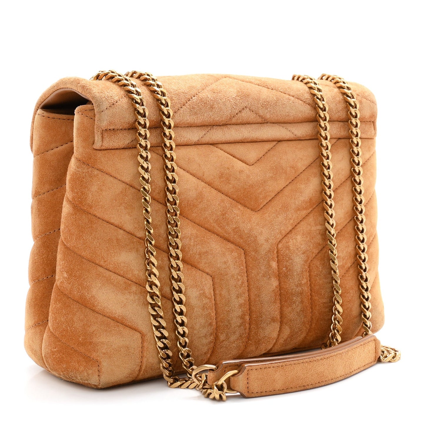 Suede Calfskin Y Quilted Monogram Small Loulou Chain Satchel Cinnamon