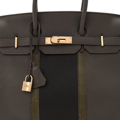 Taurillon Clemence Lizard Club Birkin 35 Etain Graphite