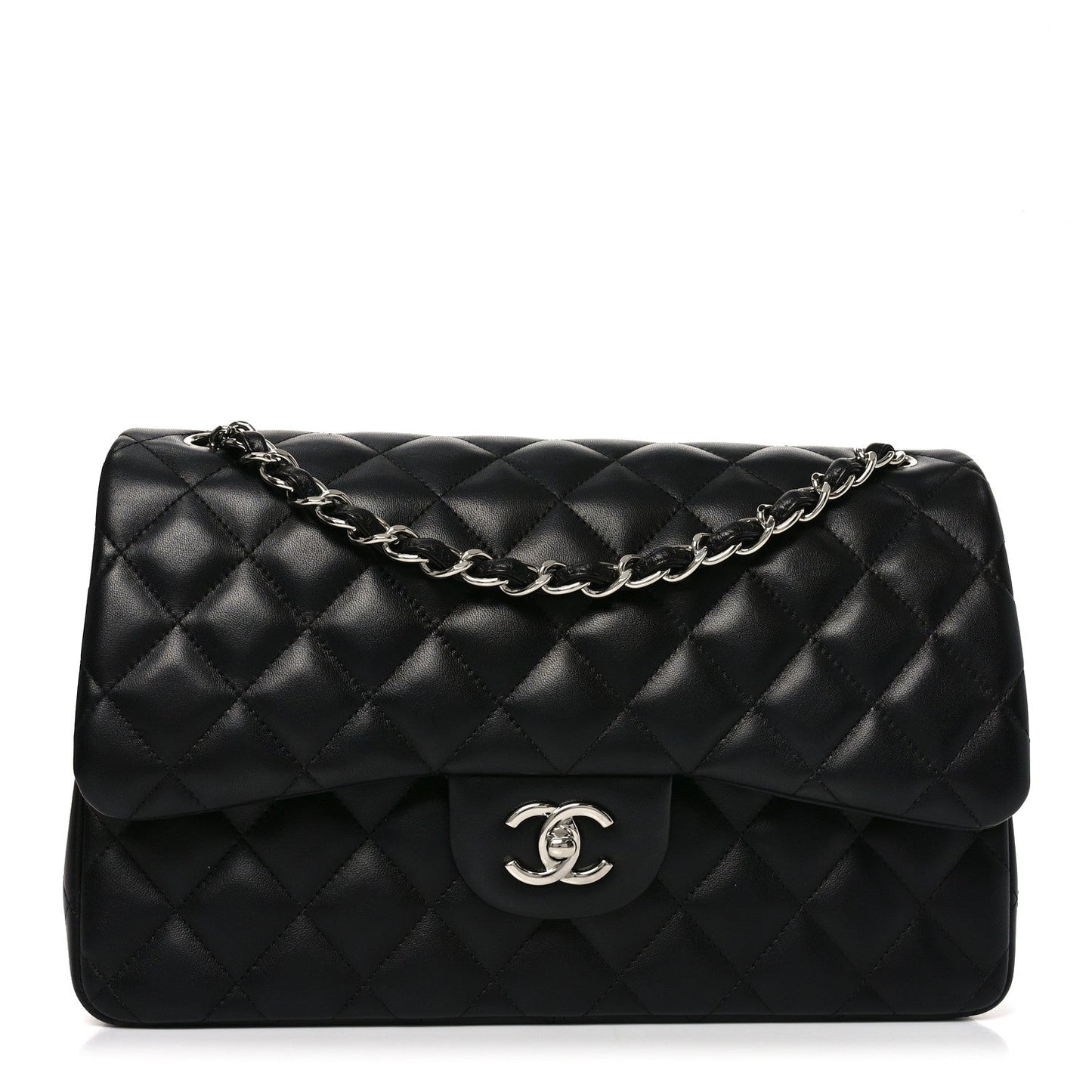 Lambskin Quilted Jumbo Double Flap Black
