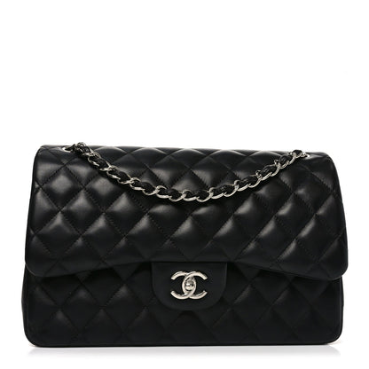 Lambskin Quilted Jumbo Double Flap Black