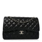 Lambskin Quilted Jumbo Double Flap Black