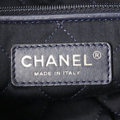 Shiny Calfskin Quilted Chanel 22 Backpack Dark Blue