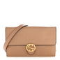 Dollar Calfskin Interlocking G Chain Wallet Camelia