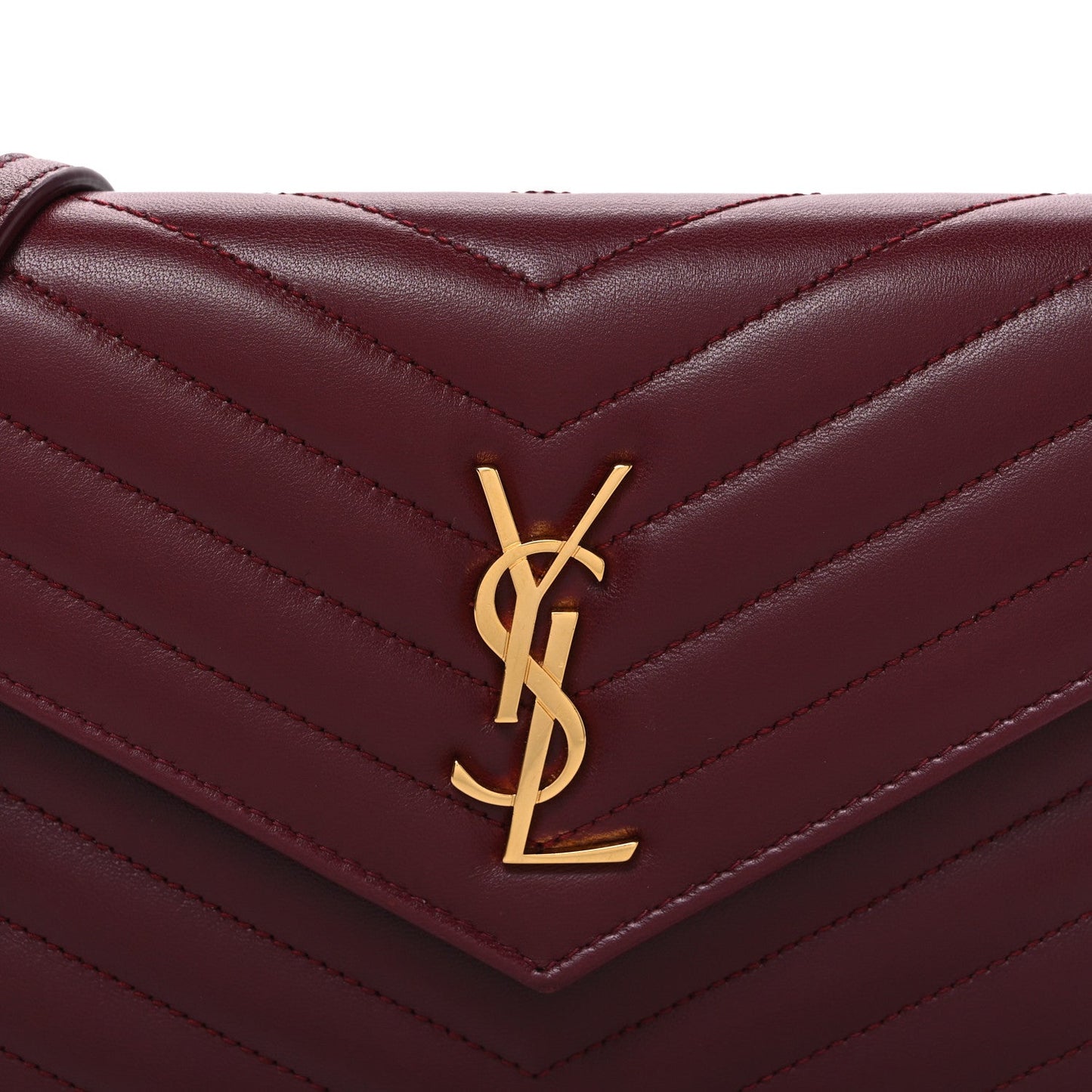 Calfskin Matelasse Chevron Monogram Envelope Chain Wallet Rouge Merlot