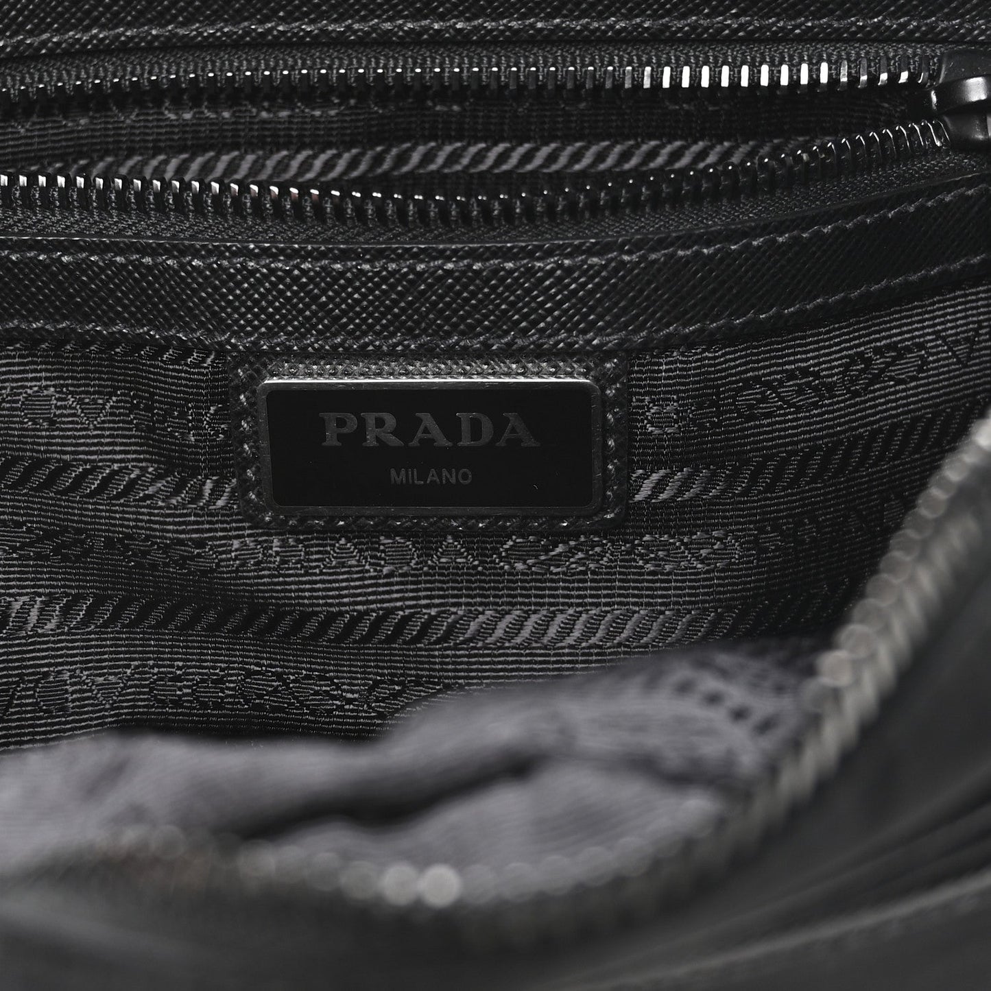 Re-Nylon Vela Saffiano Pocket Double Zip Shoulder Bag Black