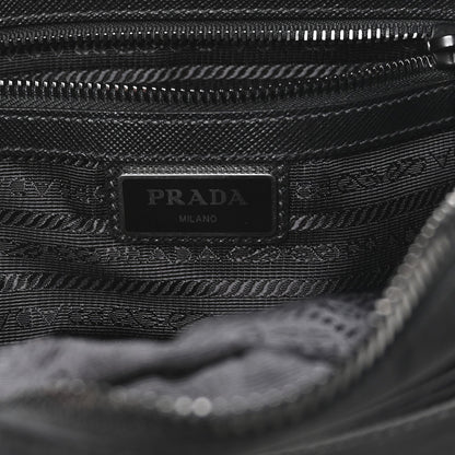 Re-Nylon Vela Saffiano Pocket Double Zip Shoulder Bag Black