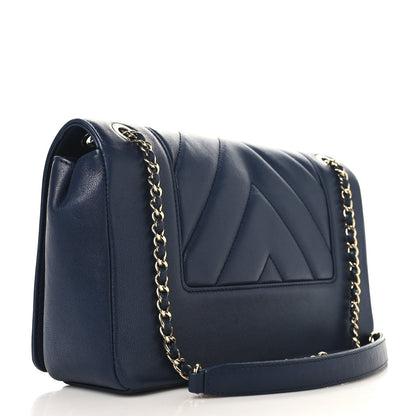 Sheepskin Chevron Quilted Medium Vintage Mademoiselle Flap Navy
