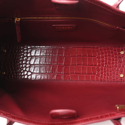 Calfskin Crocodile Embossed Archetype Small Shopping Tote Burgundy