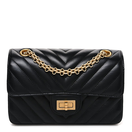 Aged Calfskin Chevron Quilted 2.55 Reissue Mini Flap Black