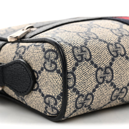 GG Supreme Monogram Textured Dollar Calfskin Web Mini Ophidia Shoulder Bag Beige Blue