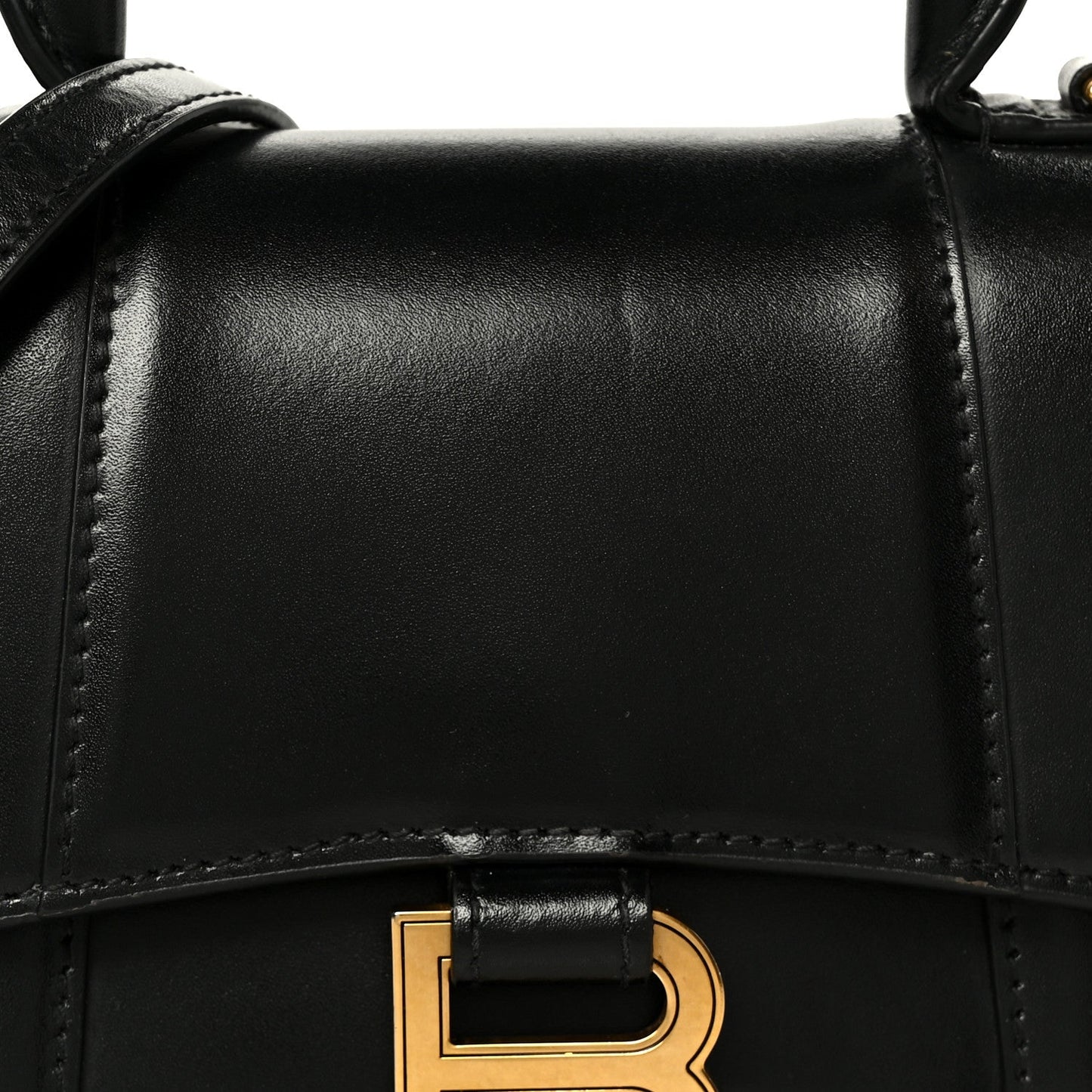 Shiny Box Calfskin Hourglass Top Handle Bag XS Black