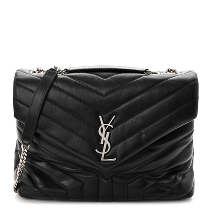 Calfskin Y Quilted Monogram Medium Loulou Chain Satchel Black