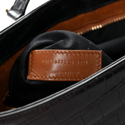 Calfskin Crocodile Embossed Le 5 A 7 Hobo Black