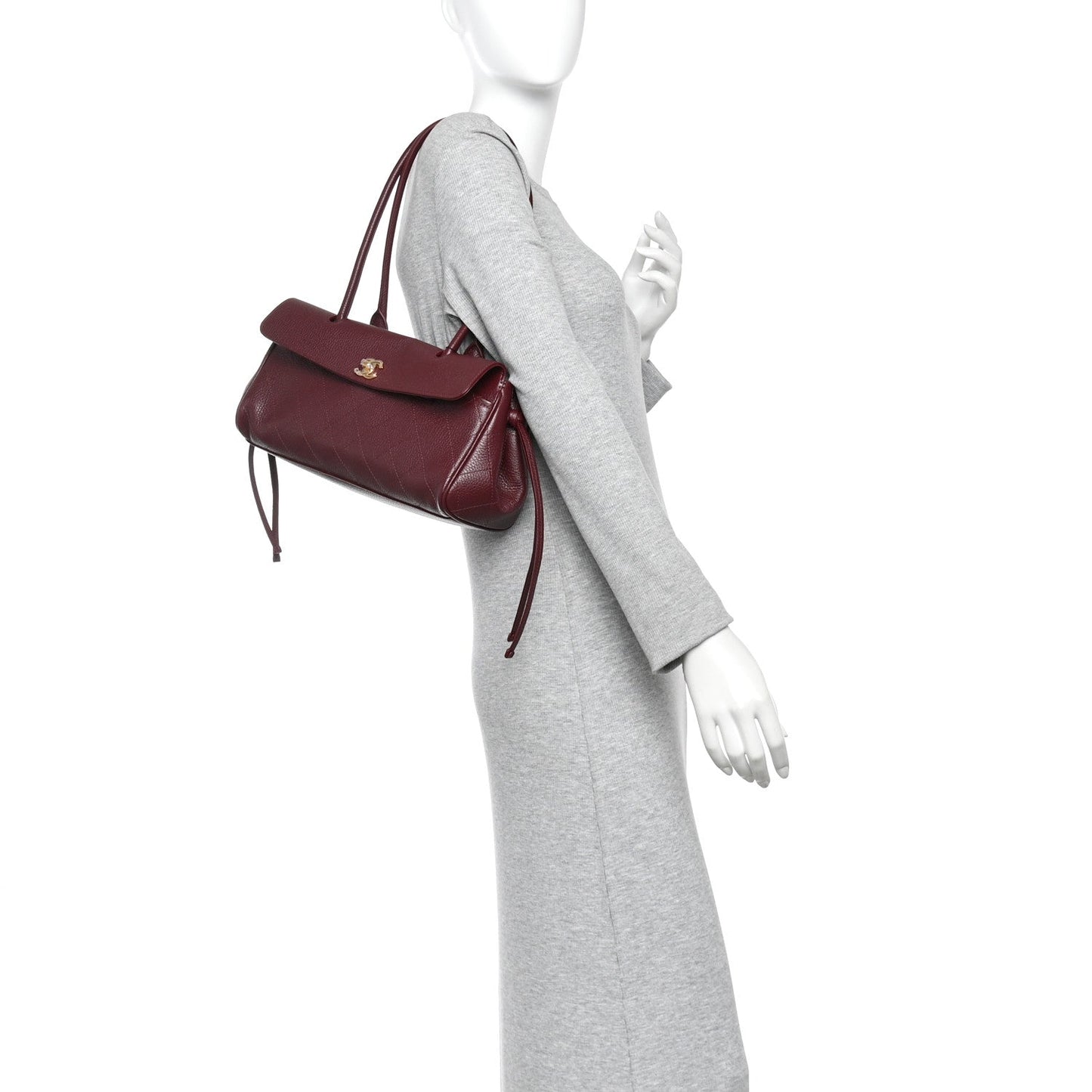 Grained Calfskin Stitched Urban Essentials Small Shopping Bag Burgundy