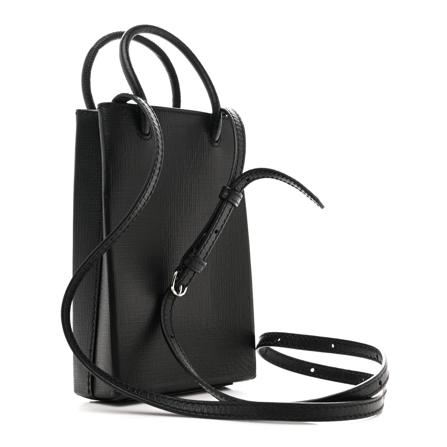 Squared Calfskin Logo Shopping Phone Holder Bag Black