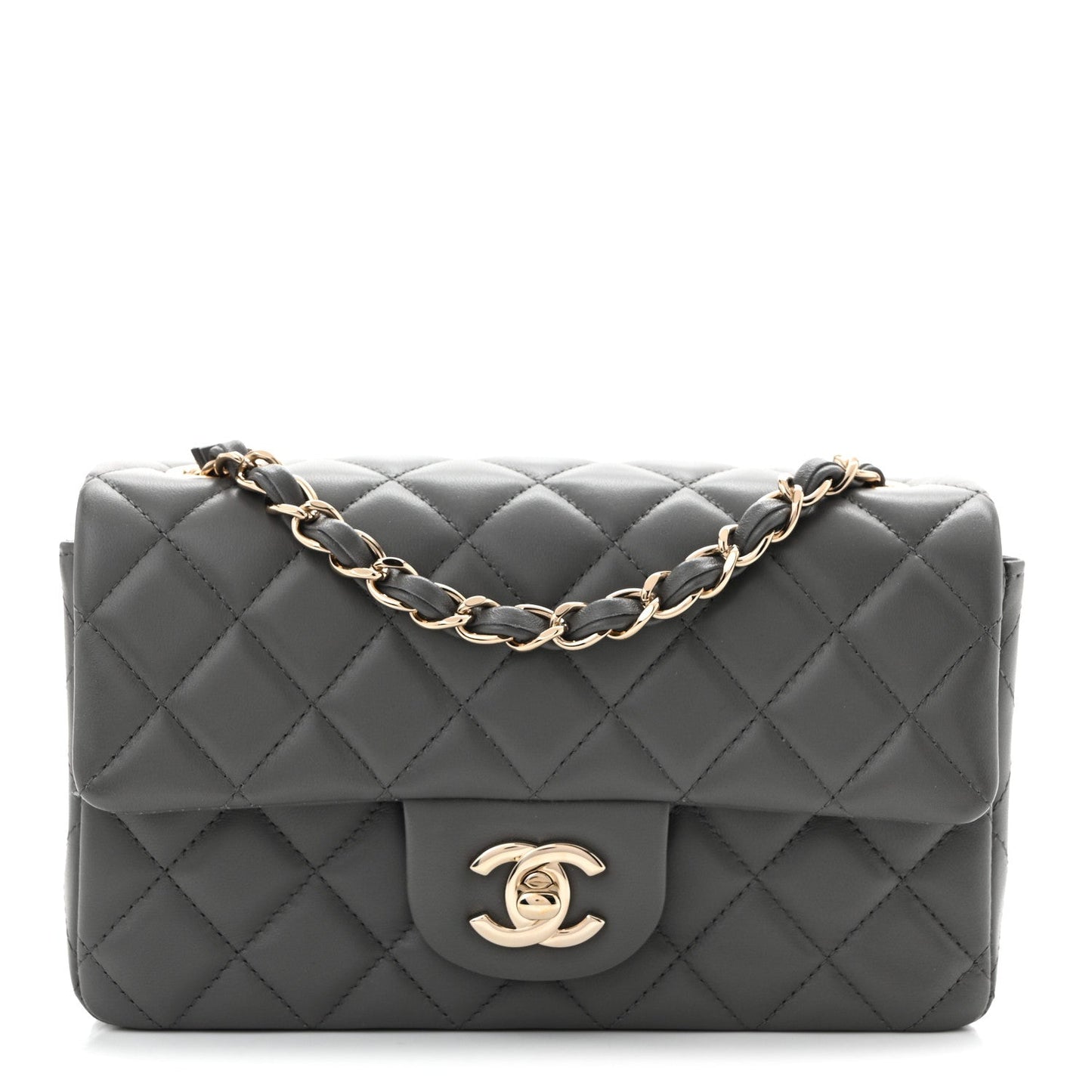 Lambskin Quilted Mini Rectangular Flap Dark Grey