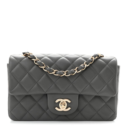Lambskin Quilted Mini Rectangular Flap Dark Grey
