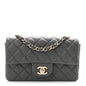 Lambskin Quilted Mini Rectangular Flap Dark Grey