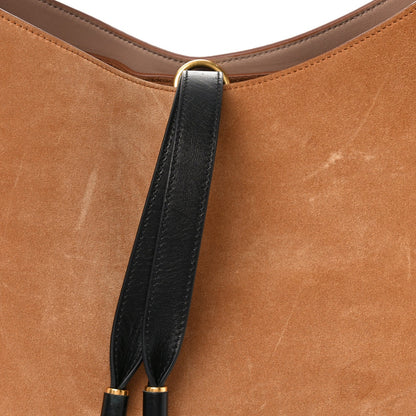 Suede Calfskin Marcie Hobo Bag Black Tan