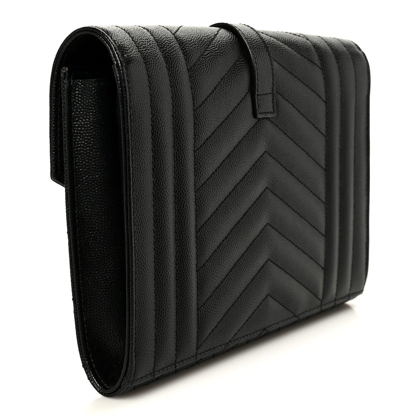 Grain De Poudre Textured Mixed Matelasse Triquilt Monogram Clutch Black